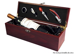 CAJA DE MADERA BARNIZADA PARA BOTELLA DE VINO